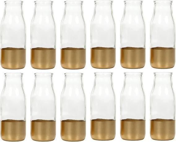 Hosley Set of 12 Small Bud Vases, 5.5" Gold Dip Glass Flower Vases in Bulk for Single Stems, Table Centerpiece Decor for Wedding, Party & Home