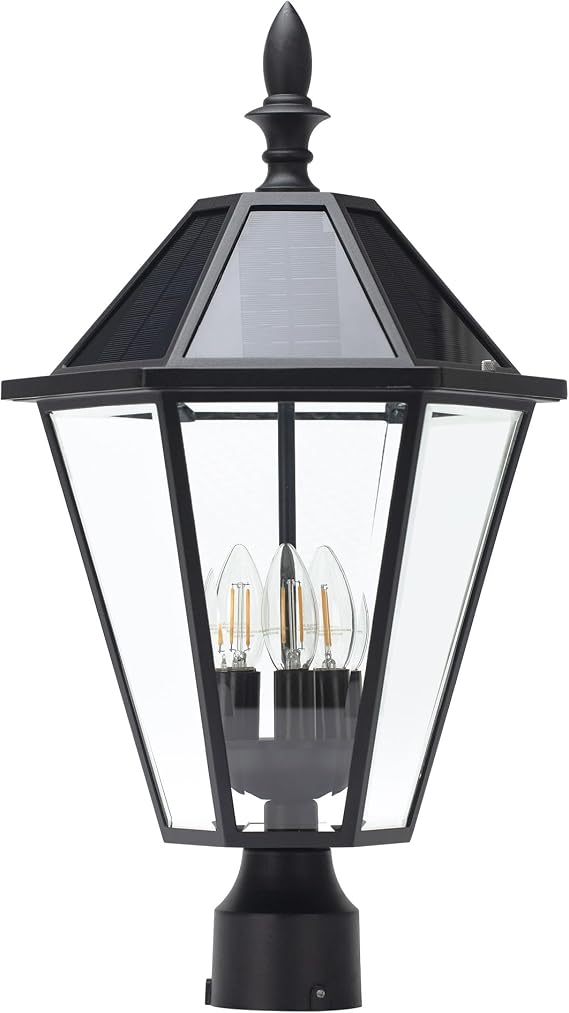 LUTEC 12513LE4-SL-Head LED Post Solar Light Outdoor, Dusk to Dawn Vintage Street Lights for Lawn Patio Yard Pathway Garden Mount (Base Not Included)