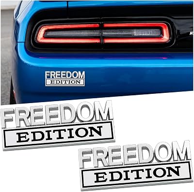 Freedom Edition Car Emblem, 2PCS 3D Raised Letter Metal Vehicle Bumper Badge, Strong Adhesive Automotive Exterior Decoration Nameplate Sticker, Universal for SUV Sedan Truck SilverBlack