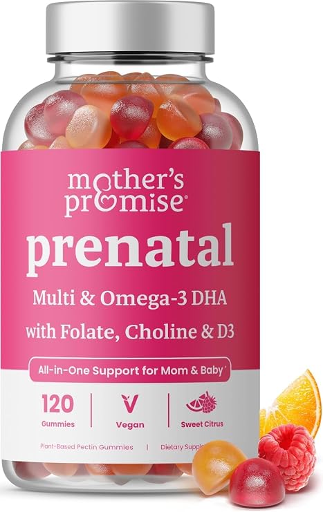 Mother's Promise Vegan Prenatal Gummies with DHA, Folate, 120 Count