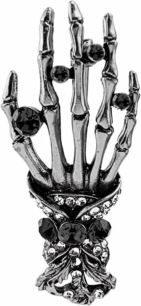 Crystal Hand Skeleton Brooch Vintage Punk Skull Palm Corsage Rhinestone Badge Coat Suit Skirt Studs Hip-Hop Halloween Accessories for Women Girls (Silver)
