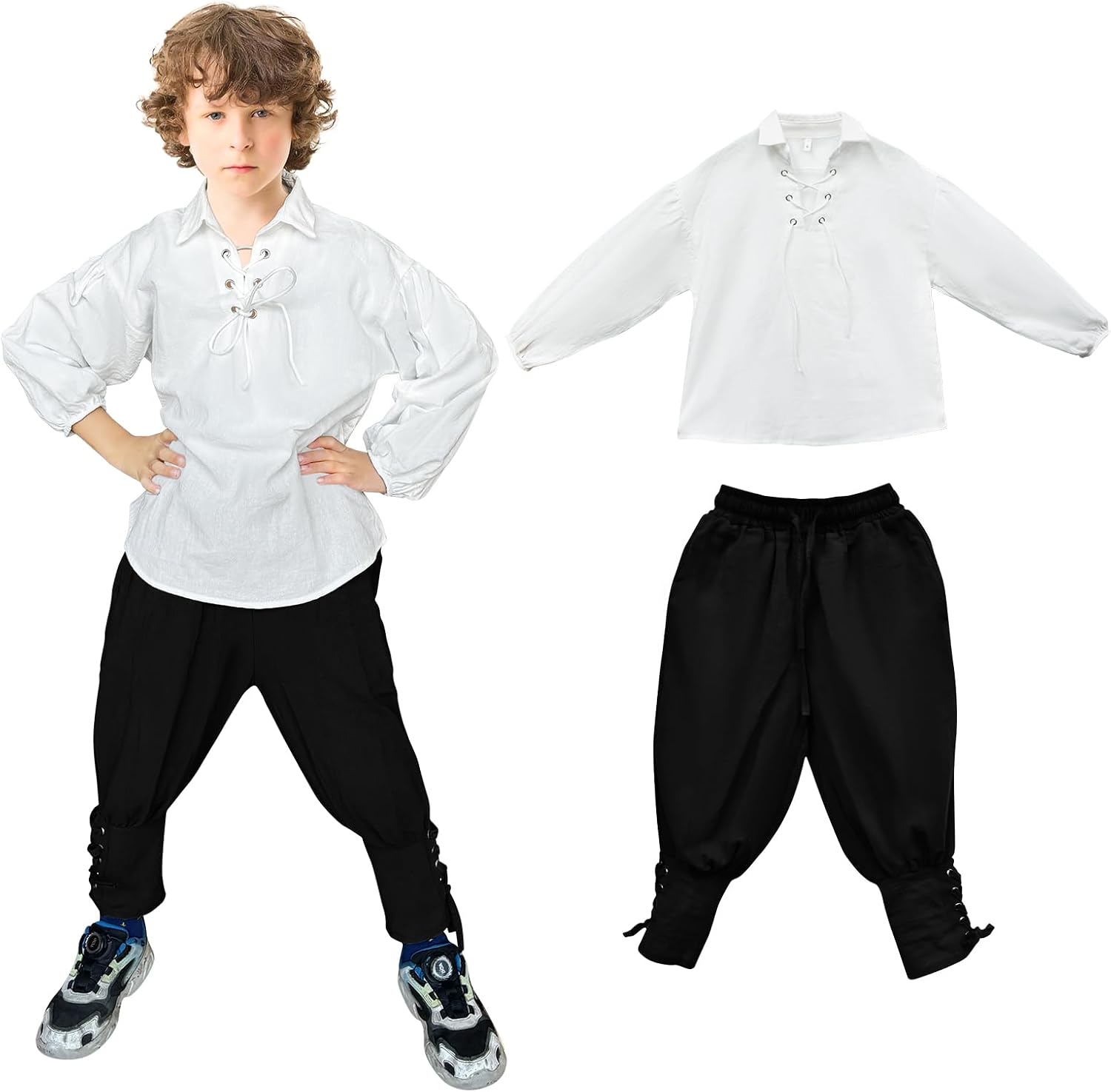 Boys Medieval Pirate Costume Shirt & Ankle Pants Kids Renaissance Viking Halloween Costumes