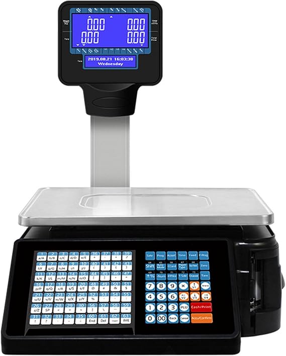 Digital Price Computing Scale, Food Electronic Weight Scale with Thermal Label Printer, Commercial Meat Produce Weight Scale