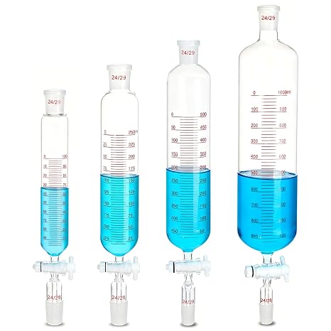 Addition Funnel with PTFE Stopcock Valve Borosilicate Glass Heavy Wall Separating Funnel 24/29 Joint (250ml)
