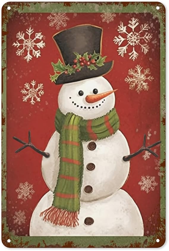 Cheerful Christmas Metal Tin Sign Christmas Snowman Winter Holiday Wall Decor Xmas Theme Retro Plaque Tin Sign 8x12 Inch