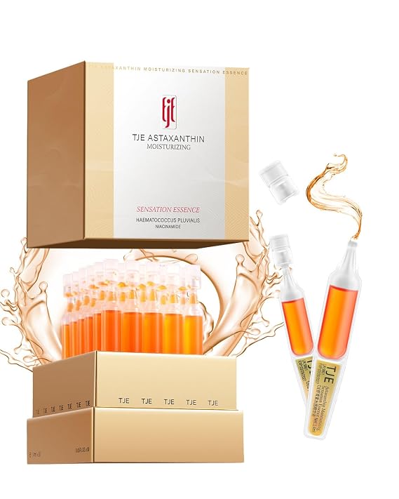 Astaxanthin Serum Ampoules for Face, 0.05 Fl Oz x 28, Hyaluronic Acid and Niacinamide Hydrating Facial Serum, Brightening Anti Aging Skincare for Dry Dull Skin