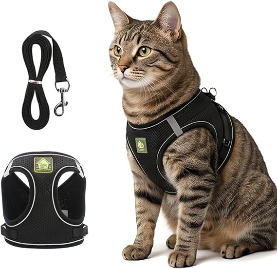 Cat Harness and Leash, 2026 New Cat Harness Escape Proof for Small Medium Large Cats, Breathable Adjustable Vest Harnesses with Reflective Strip for Walking Travel Camping (Black, XL)