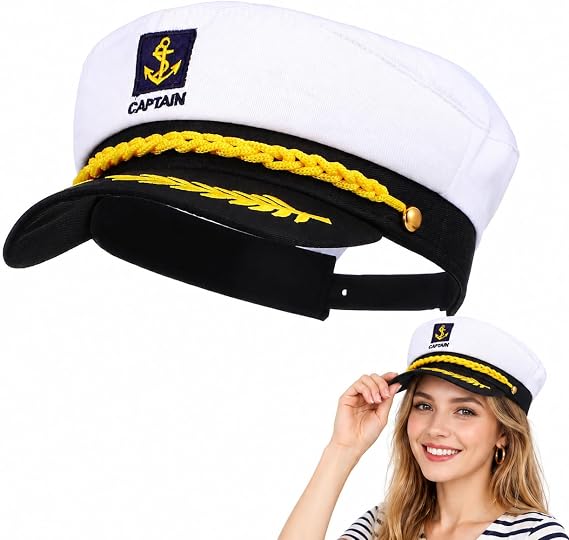 FENICAL White Captain Hat, Adjustable Cotton Vinyl Costume Cap