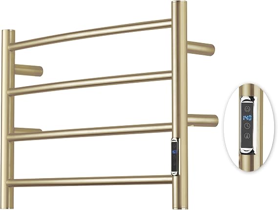 Heated Towel Rail for Bathroom, Electric Wall Heaters with Timer and Temperature Control, Stainless Steel Towel Warmer, 4 Rod, Brushed Gold