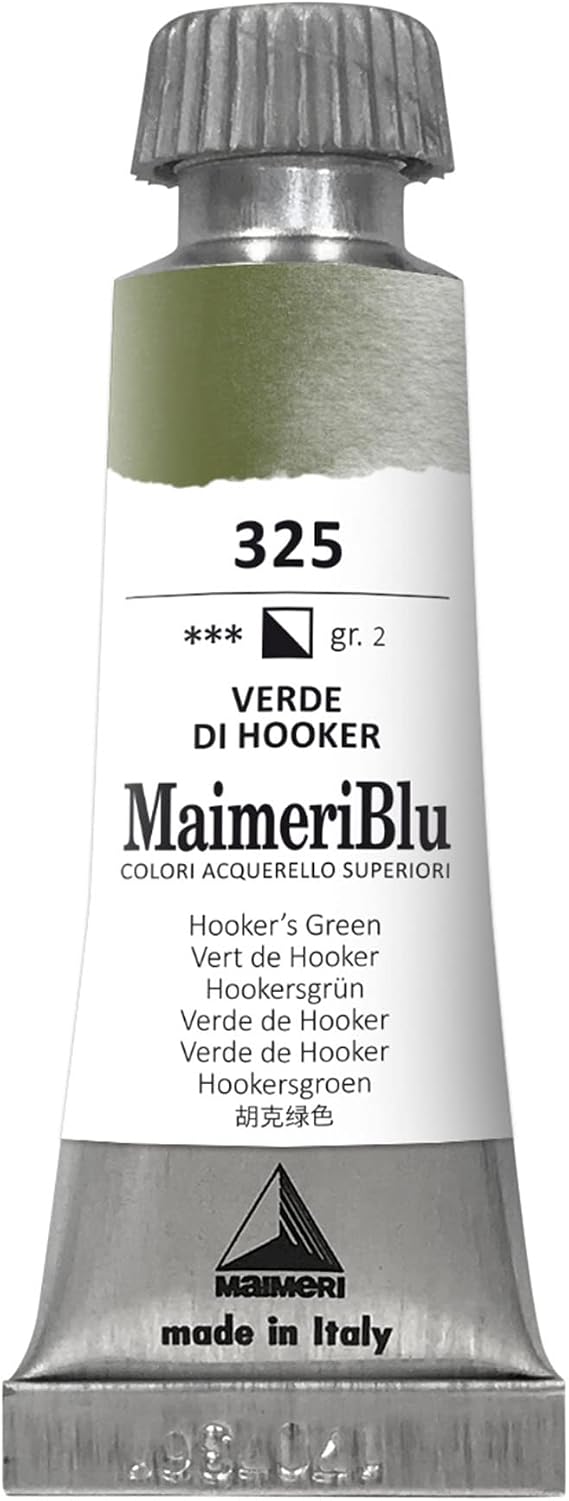 MaimeriBlu 12ml Single-Pigment Watercolor Paint - Hookers Green PG17 Professional Watercolor Paint - Lightfast and Transparent Watercolor Paint Tube for Artists