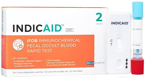 INDICAID iFOB Immunochemical Fecal Occult Blood Screening 2 Pack | FIT Colon Health Screening at Home, Test for Ulcers, Polyps & Colitis, Accurate & Easy Sample Collection