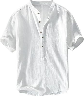 Linen Shirts for Men Slim Fit Solid Color Short Sleeve 2025 Henley Blouses Fashion Casual Summer Comfy Shirt Tops