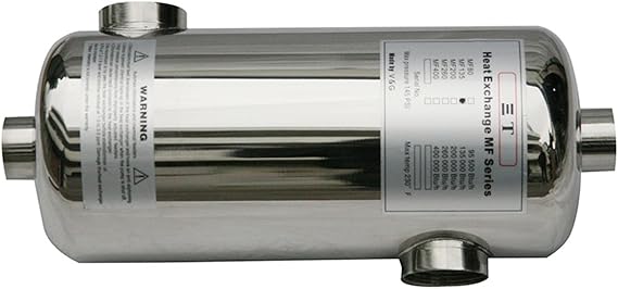 Pool Heat Exchanger 135KBTU Stainless Steel Shell and Tube Heat Exchanger, Outdoor Wood Boiler, Swimming Pool,Spa Heat Exchanger Applications (MF 135)