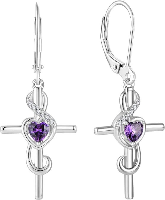 Starchenie Women's Note Cross Earrings Sterling Silver Treble Clef Leverback Earring Music Note Jewelry for Music Lover
