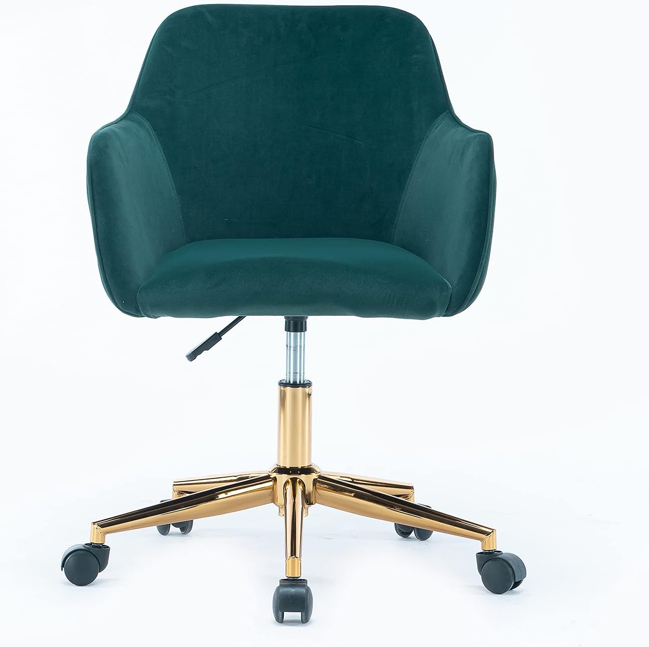 SSLine Modern Cute Desk Chair Home Office Mid-Back Computer Chair on Wheels Elegant Velvet Task Chair wGold Base Living Room Upholstery Swivel Vanity Chairs for Girls WomenE Type-Retro Green&Gold