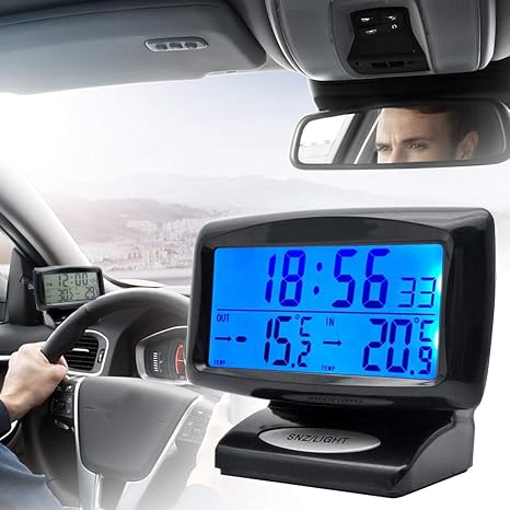 MASO Car LCD Digital Temperature Clock 2 in 1 Indoor Outdoor Thermometer with Blacklight Function