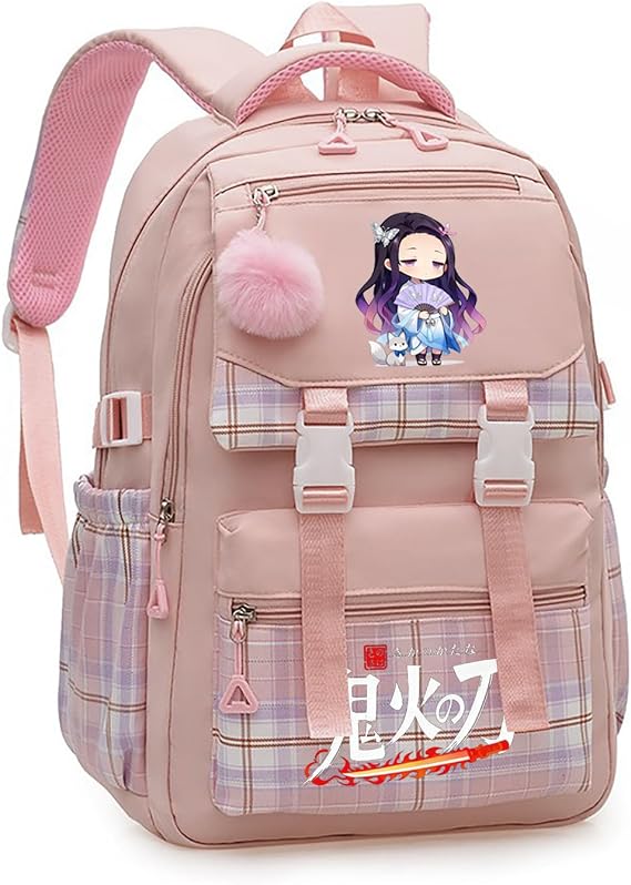 ZJYJING Anime Backpack for Girls - Cute Kids Schoolbag - Casual Daypack Bookbag for Teen Girls (Pink)