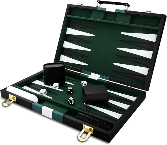 Backgammon Set - Classic Board Game with Premium PU Leather Case - Portable Travel Strategy Backgammon Game Set for Adults, Kids Family Game Night, Vacation & Gifts (11inch Small, Black)