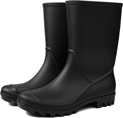 DKSUKO Mens Mid-calf Rain Boots,Waterproof Antil-Slip PVC Garden Work Boots,Outdoor Rubber Boots