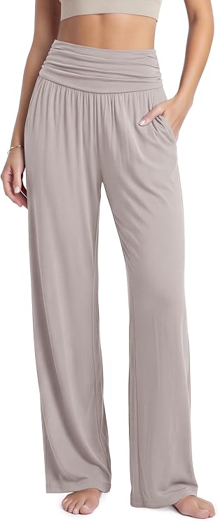 ODODOS Women's Wide Leg Palazzo Lounge Pants with Pockets Light Weight Loose Comfy Casual Pajama Pants-26/28/30"/32" Inseam