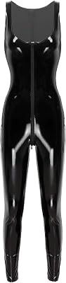 Womens Lingerie Zipper Crotch Bodysuit Patent Leather Jumpsuit Clubwear Color : Black, Size : X-Large