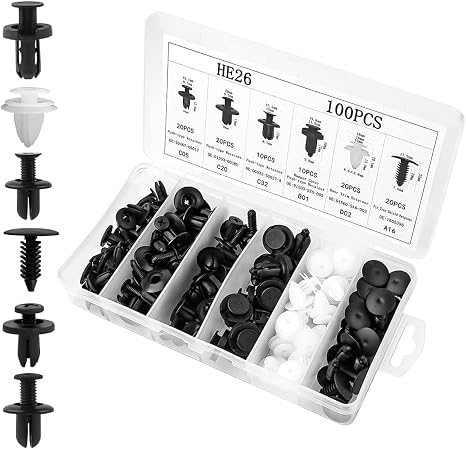 EINESIN Car Push Retainer Clips & Auto Fasteners Assortment, Plastic Push Pin Rivets Expansion Screws Replacement Most Popular Sizes Auto Pin Rivets Set -Door Trim Panel Fender Clips