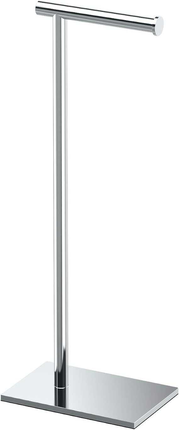 Gatco 1431C Modern Rectangle Base Freestanding Toilet Paper Holder, 21.25" Chrome with Weighted Base