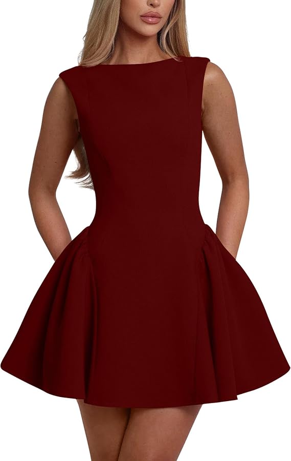YMDUCH Women's Summer Sleeveless Backless A-line Mini Prom Dress
