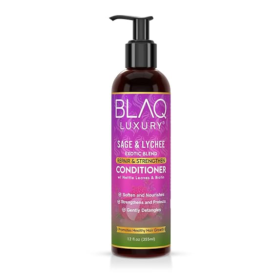 Blaq Luxury Sage and Lychee Repair & Strength Conditioner - Nourishing Formula for Strong, Healthy Hair - Infused with Biotin & Nettle Leaves - Promotes Hair Repair, Growth, and Manageability 12oz