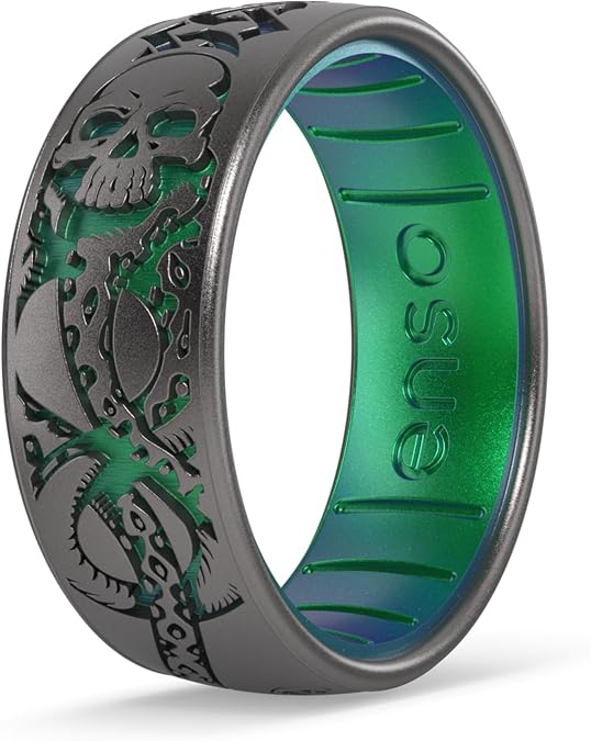 Enso Rings Wizarding World of Harry Potter Collection Dualtone Silicone Ring - Comfortable and Flexible Design - 7.99mm Wide, 2.18mm Thick - Dark Mark - Platinum/Dragon - Size 13