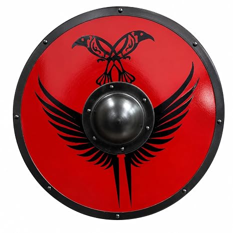 Nautical Replica Hub Medieval Norse Viking Shield Wolf Design, Round Style Wall Decor, Gifting, Cosplay, and best personalized gift (Raven Crow Viking Shield)