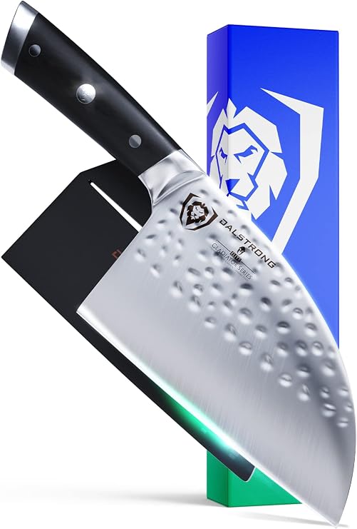 DALSTRONG Serbian Chef Knife - 7.5 Inch - Meat Cleaver - Gladiator Series - German HC Steel - Hammered Blade Finish - G10 Handle - w/Sheath - NSF Certified