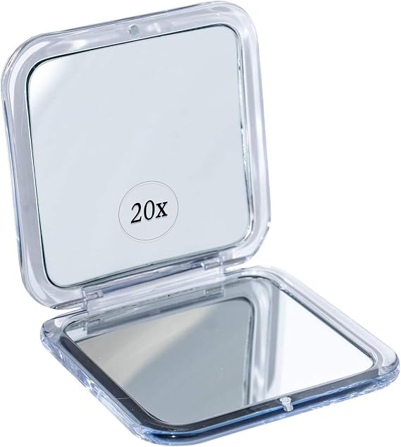 MIRRORVANA 20X Magnifying Travel Mirror, Compact & Foldable, 3.3" (Square)