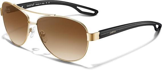CARFIA Aviator Polarized Sunglasses for Women UV400 Protection CA3210 | Flexible Comfort TR90 Arms, Nickel-free Metal Frame, Elegant Design, Shatterproof Lenses, Includes Leather Case, Lightweight