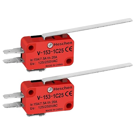 Heschen 2 Pack Micro Switch 15A 125/250VAC, Long Straight Lever