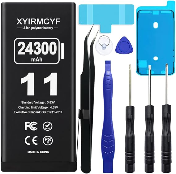 XYIRMCYF 24300mAh Super Capacity Battery Compatible with iPhone 11, 0 Cycle Li-Polymer Replacement Battery for iPhone 11, with Professional Repair Tool Kit