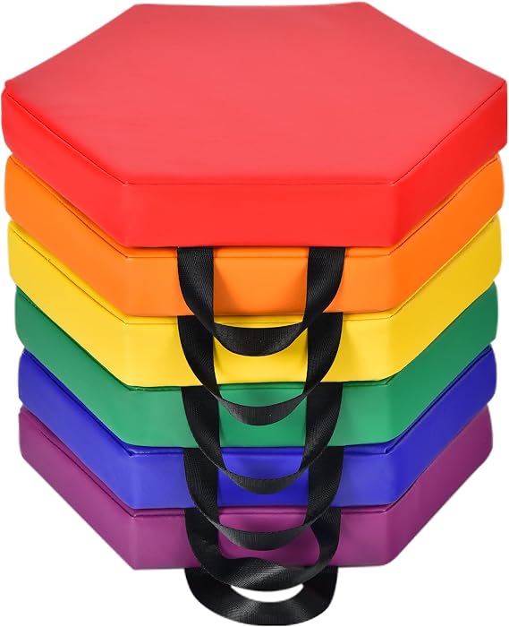COSTWAY Set of 6 Children's Chair Cushions with Handle Floor Cushion with Zip Seat Cushion Multicoloured Booster Seat Main Cushion for Children's Room and Nursery 38 x 34 cm (Colourful)