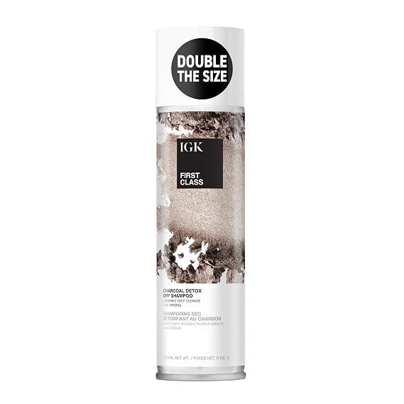 IGK First Class Charcoal Detox Dry Shampoo Jumbo | Deep Cleansing For Oily Hair & Odor Absorbing | Adds Volume & Texture | For All Hair Types | 11 oz