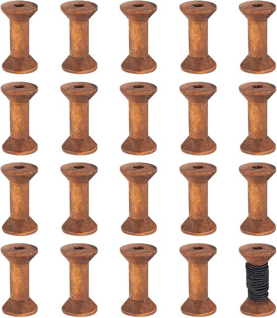 BENECREAT 20Pcs Antique Wooden Empty Spools, 1.57"/ 40mm