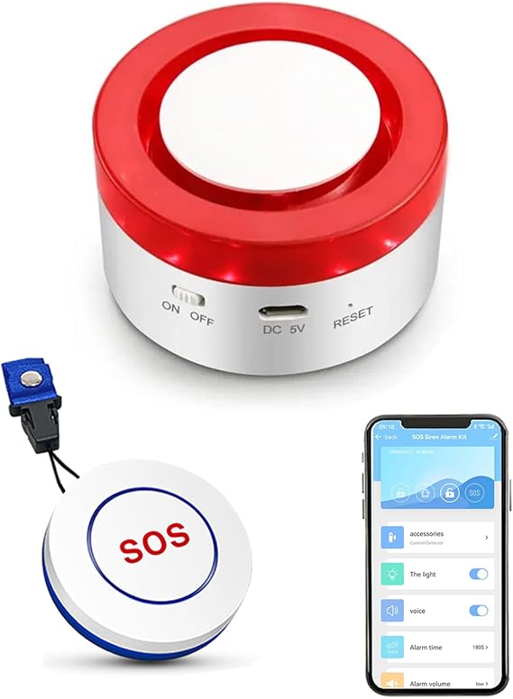 WiFi Caregiver Pager Call Button: Wireless Nurse Alert Call Bell, Personal Alarm Call Button with App Alerts, Emergency Alert Pager for Elderly Patients (1 SOS Button+1 Siren)