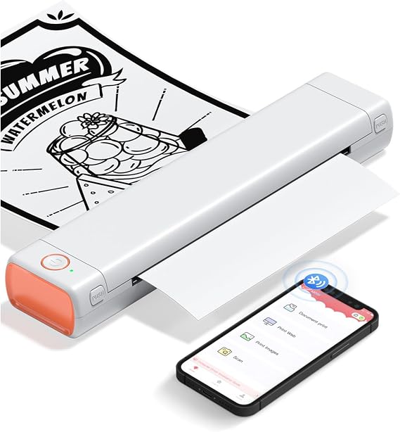Phomemo Portable Printers Wireless for Travel, M08F Thermal Bluetooth Printer Support for 8.5"x11" US Letter, Inkless Printer Compatible with iOS, Android,White,1 Printer + 10 Sheets of Thermal Paper