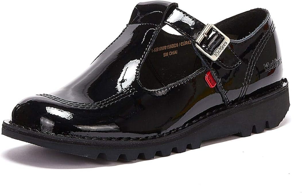 Kickers Women's Kick T Bar Black Leather School Shoes