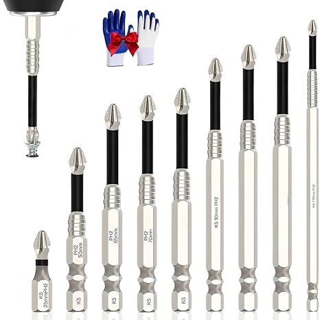 Visulong Drill Bits,Visulong High-Magnetic Screwdriver Drill Bit Set,K5 Impact-Resistant and Non-Slip Bit,Magnetic Screwdriver Bits,Lifesparking Anti Slip Drill Set for Impact Driver (C)