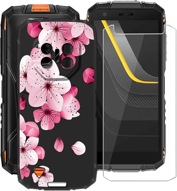Phone Case for Doogee Fire 3 Ultra (5.50"), with [1 X Tempered Glass Screen Protector], Ultra-Thin Soft Silicone Skin, Black Shockproof Bumper Cover for Doogee Fire 3 Ultra - Peach Blossom