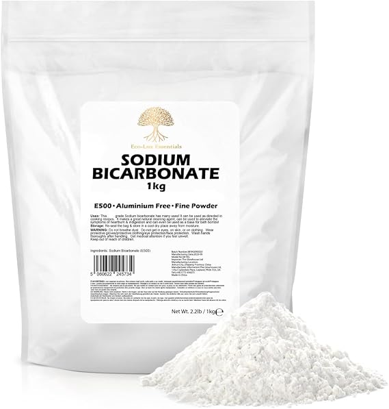 Eco-Lux Essentials Baking Soda, Sodium Bicarbonate Pure Baking Soda for Cleaning, Baking, Bath Bombs, Odours and Teeth (2.2lb)