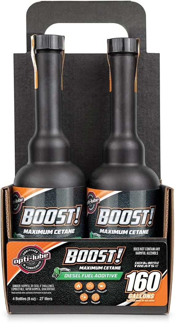 Opti-Lube Boost! Max Cetane Diesel Additive, Long-Neck 8 oz, 4-Pack | Highest cetane performance - plus injector cleaning and added lubricity