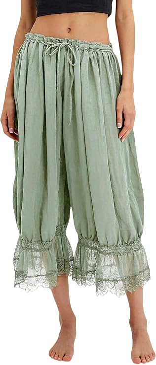 NUFIWI Women Ruffle Long Bloomers Y2k Lace Trim Bloomer Pants