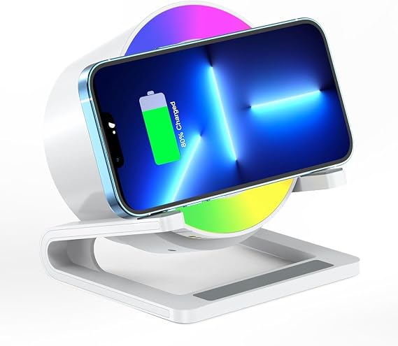Qoosea 15W Wireless Charger with Bluetooth Speaker and Night Light Induction Wireless Chargers with 5 RGB Light Modes Touch Dimmable Bedside Lamp Gifts for Women and Men