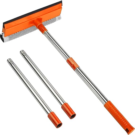 2-in-1 Adjustable Window Squeegee with Extendable Stainless Steel Pole, 30.7 inch-55 inch Height for Glass, Shower, Car Windshield and Glass Surface Cleaning