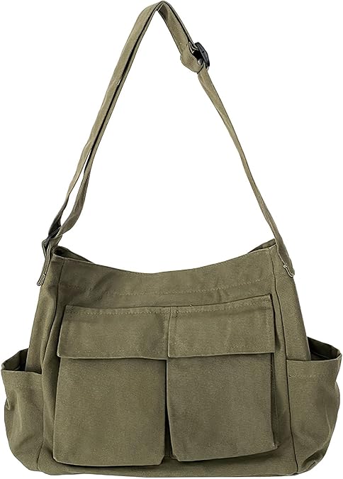 LassZone Canvas Messenger Bag Large Crossbody Bag Hobo Shoulder Handbags Multi Pocket Denim Tote Bag for Women or Men
